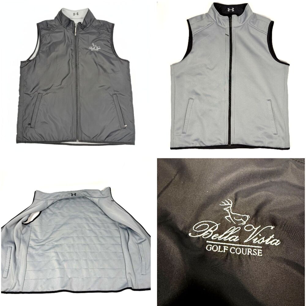 Under Armour Reversible Bella Vista Golf Full Zip Vest Black Gray Mens XL